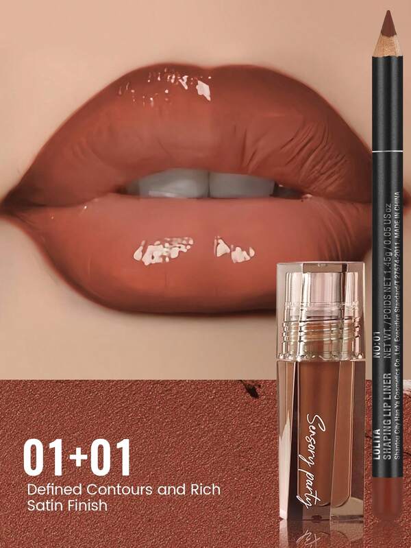 PUDAIER 3D Lip Gloss & Lip Liner Set (Red 01 + 03)