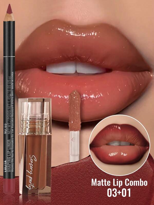 PUDAIER 3D Lip Gloss & Lip Liner Set (Red 01 + 03)