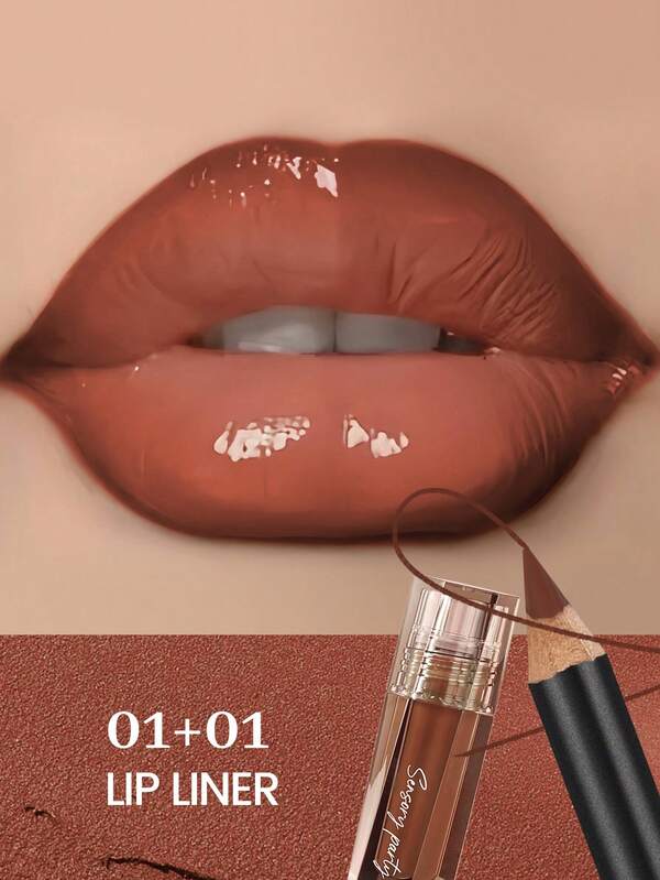 PUDAIER 3D Lip Gloss & Lip Liner Set (Red 01 + 03)