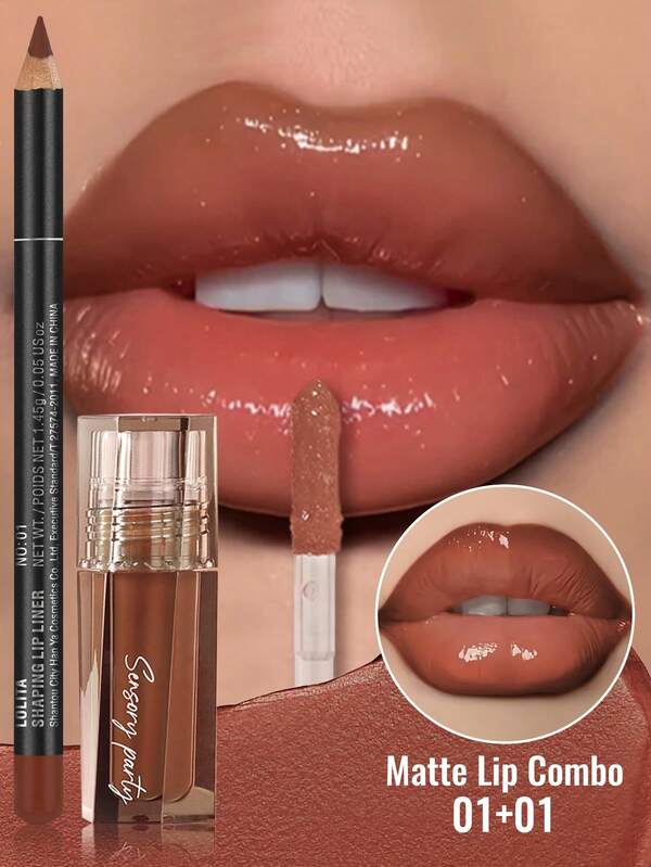 PUDAIER 3D Lip Gloss & Lip Liner Set (Red 01 + 03)