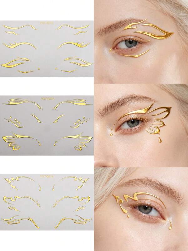3 Sheets Metallic Gold Eyeliner Stickers | Waterproof Eye Makeup Decals