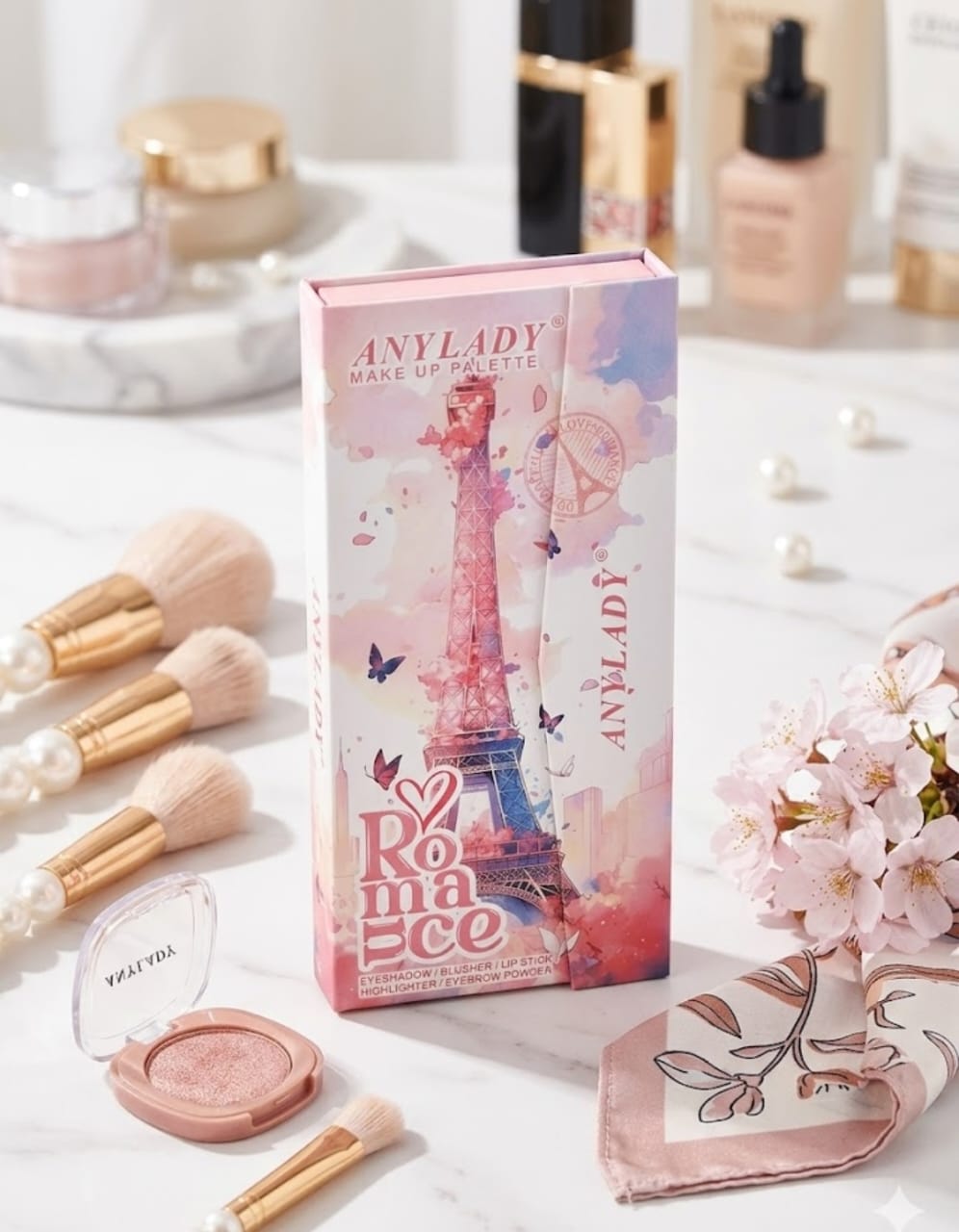 18-Color Pink Blossom Makeup Palette – Eyeshadow, Blush, Highlighter & Lip Colors All-in-One