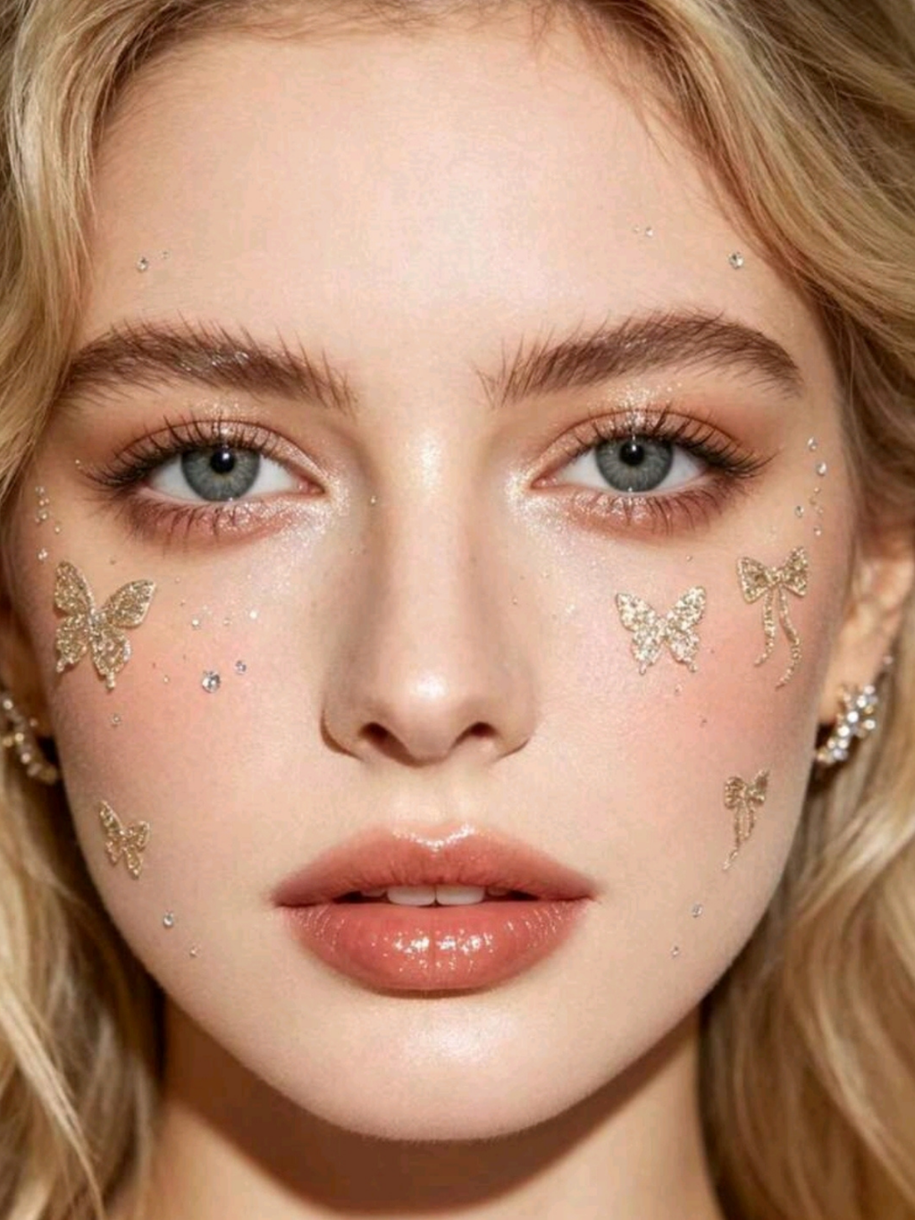 Butterfly Face Stickers | Gold Glitter Bow Design 🦋✨