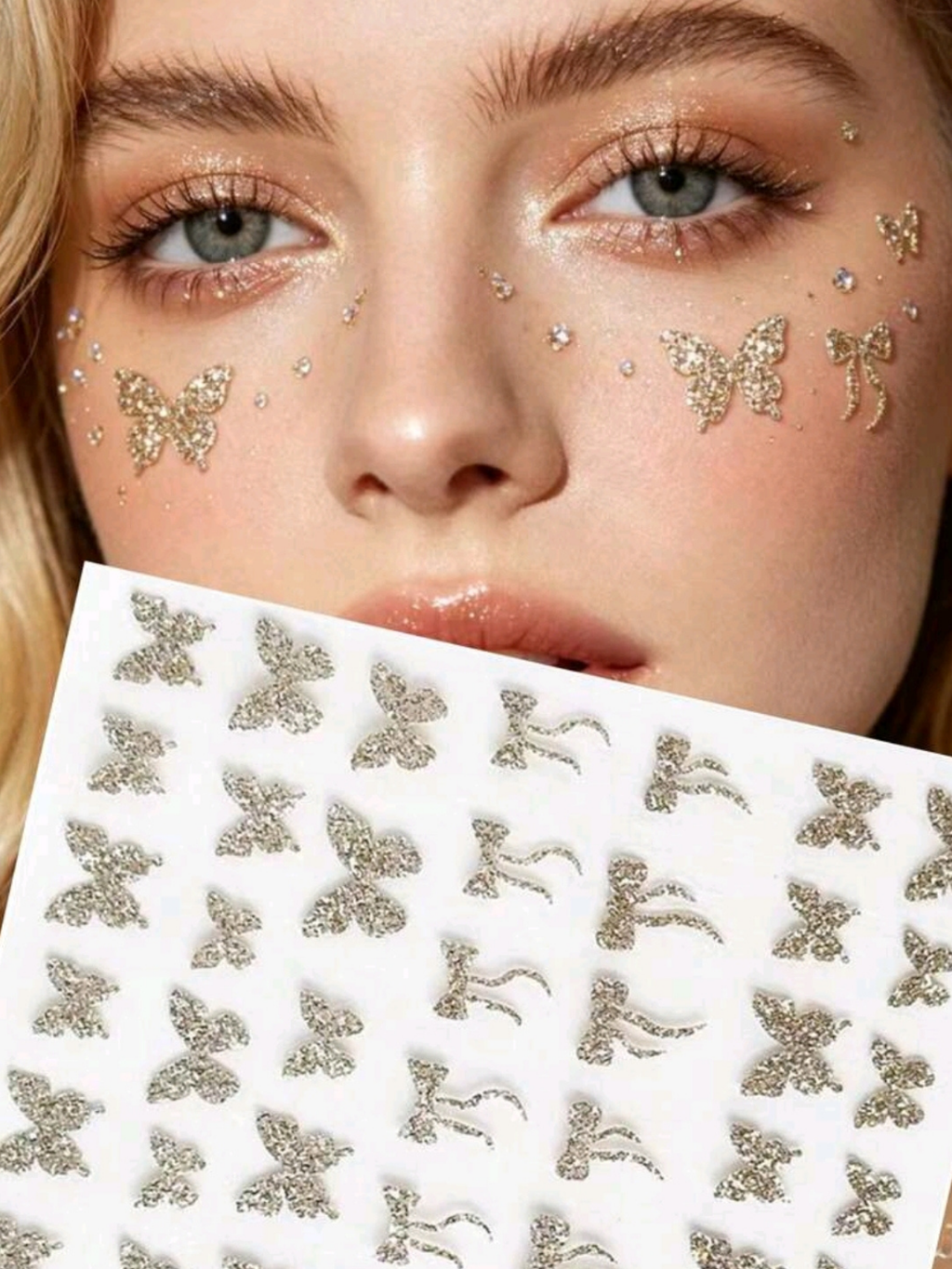 Butterfly Face Stickers | Gold Glitter Bow Design 🦋✨