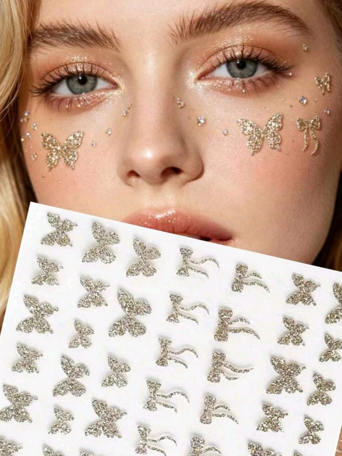 Butterfly Face Stickers | Gold Glitter Bow Design 🦋✨