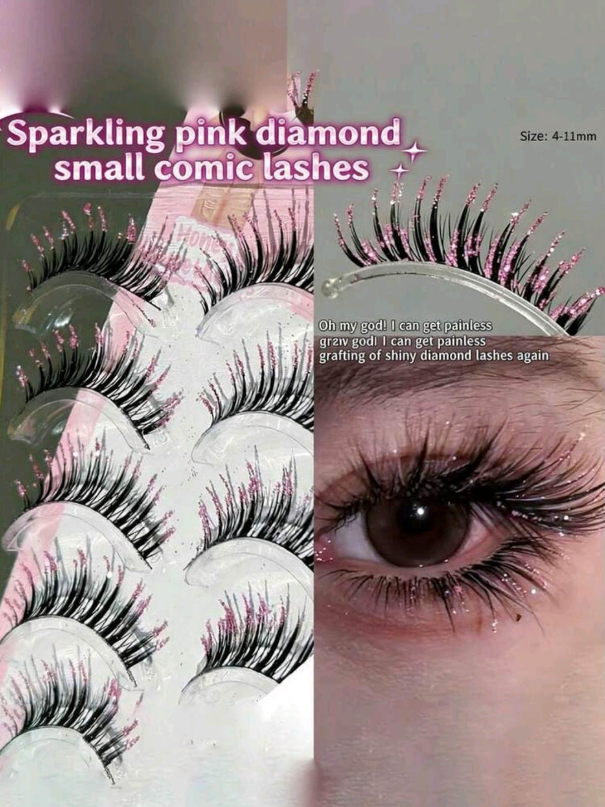 Sparkling Pink Diamond Comic Lashes 💎💗