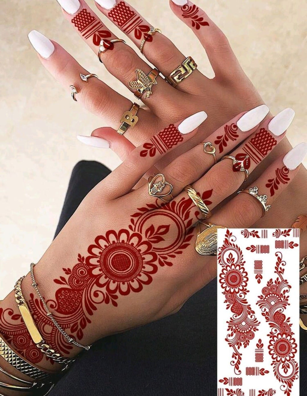 Premium Red Henna Temporary Tattoo Sticker