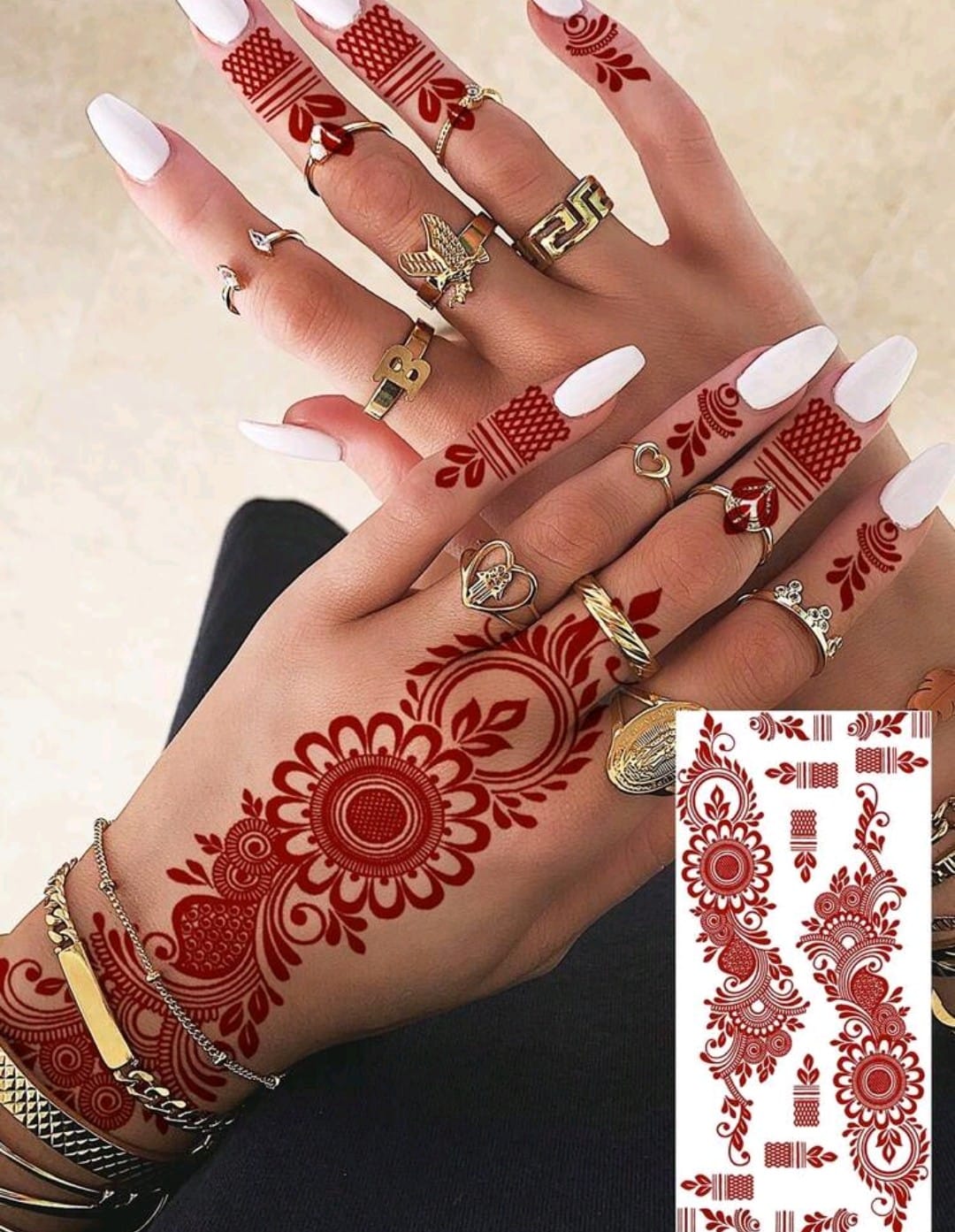 Premium Red Henna Temporary Tattoo Sticker