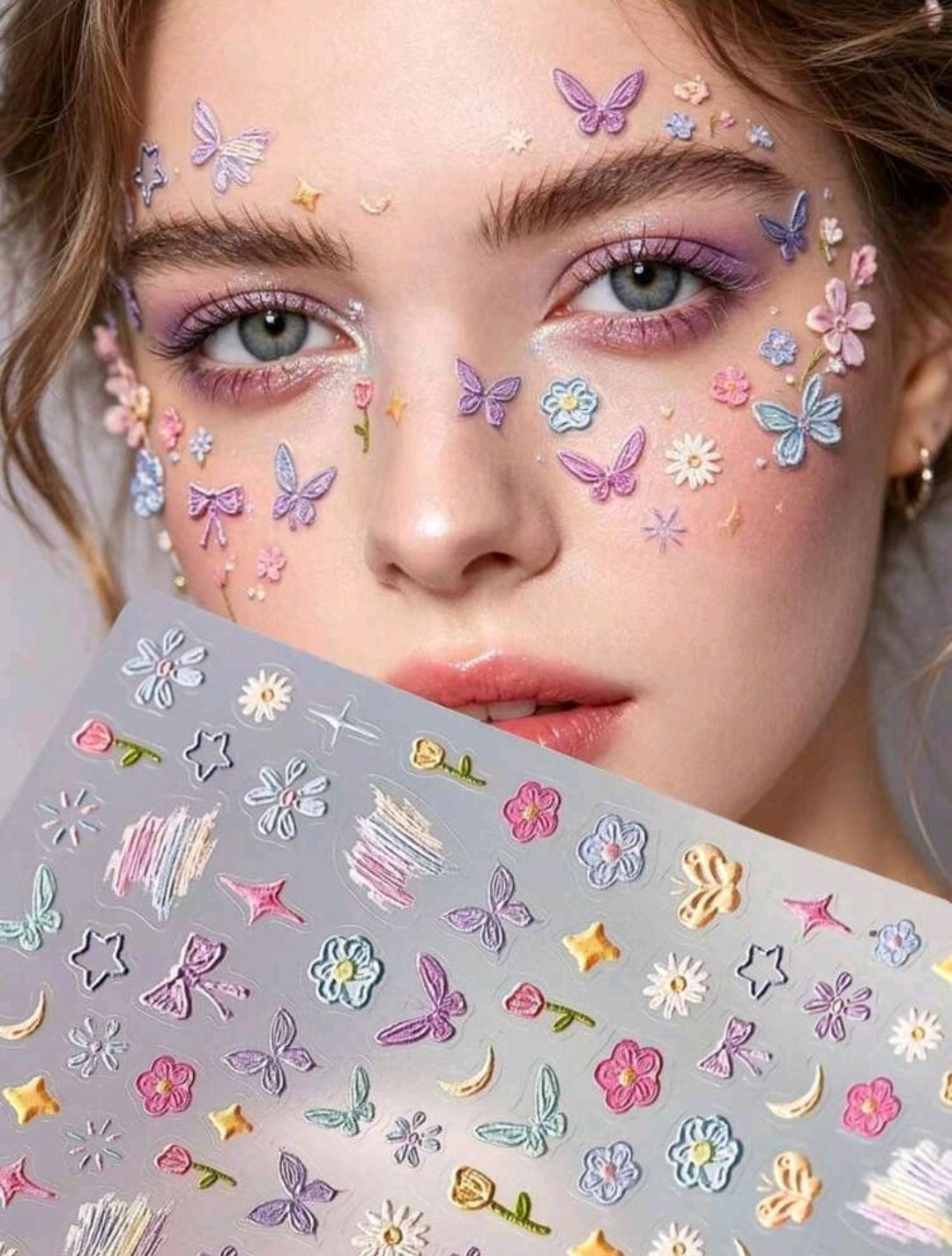 3D Butterfly & Floral Face Stickers