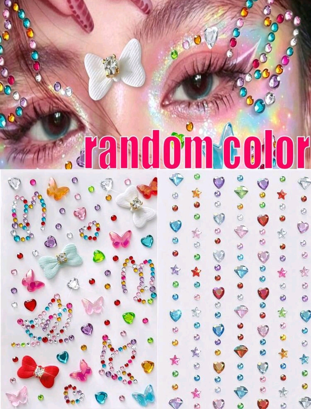 Rainbow Glitter Rhinestone Face Stickers