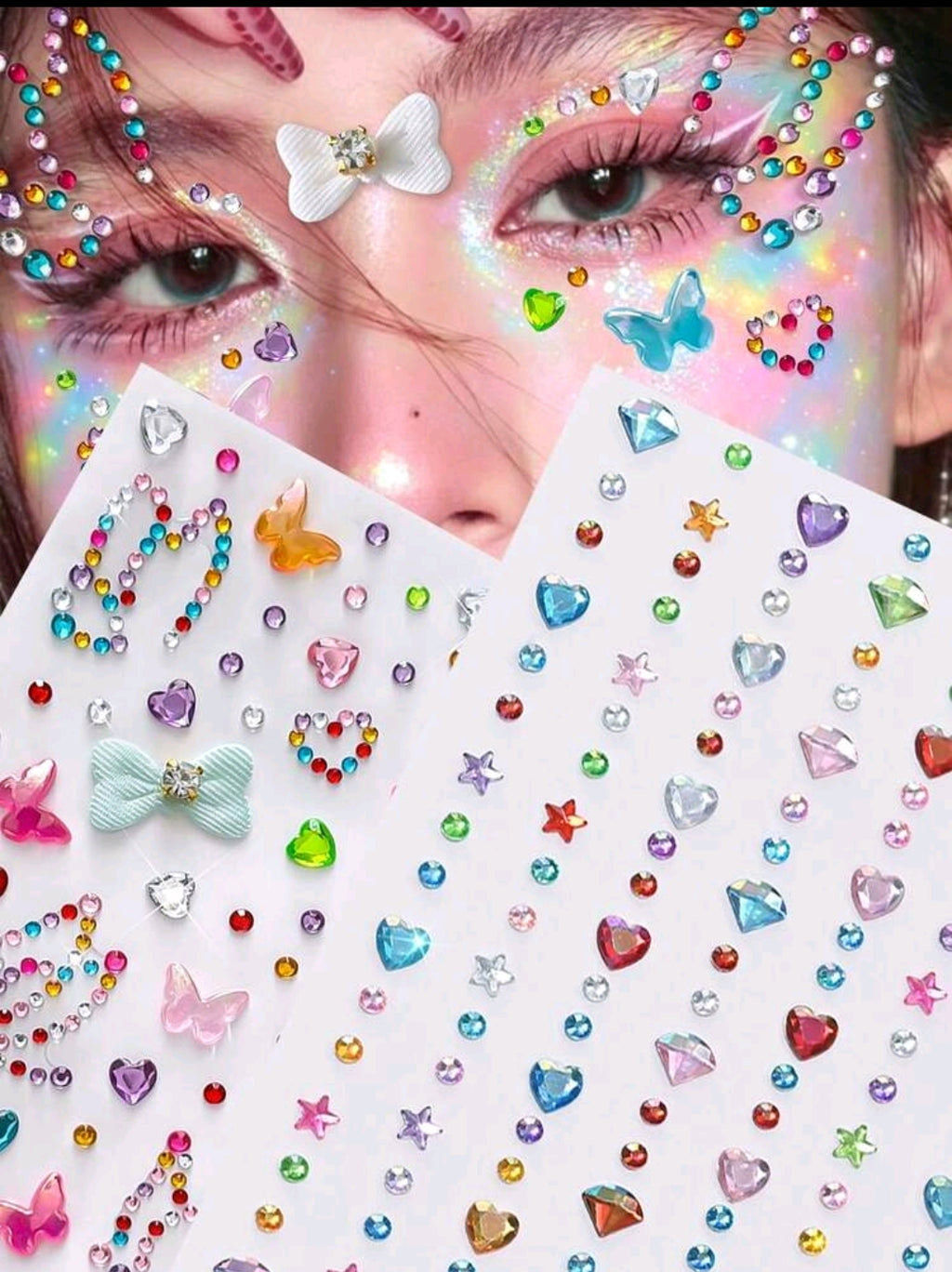Rainbow Glitter Rhinestone Face Stickers