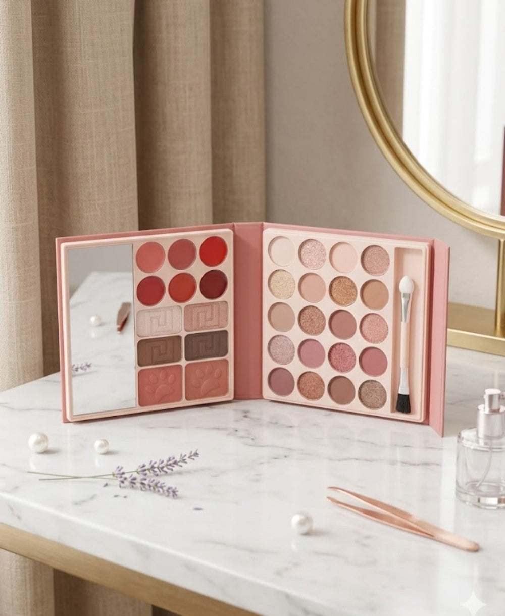 18-Color Pink Blossom Makeup Palette – Eyeshadow, Blush, Highlighter & Lip Colors All-in-One